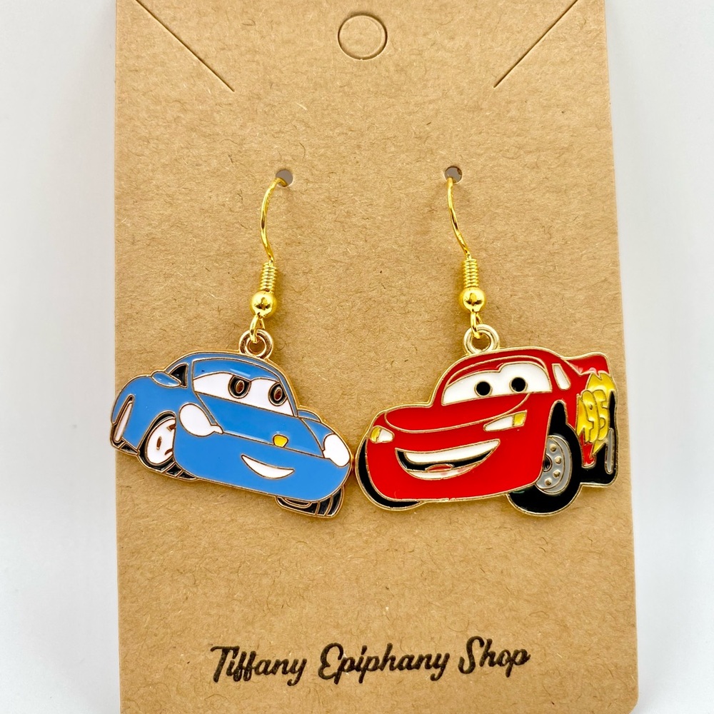 Pixar inspired Cars Earrings Lightning McQueen and Sally NWT